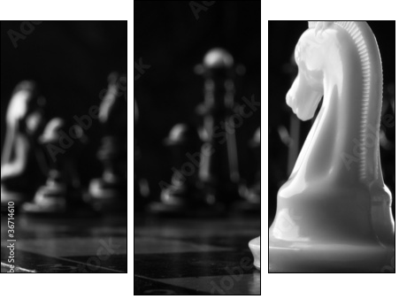 white knight chess piece  - Obraz trzyczęściowy, Tryptyk