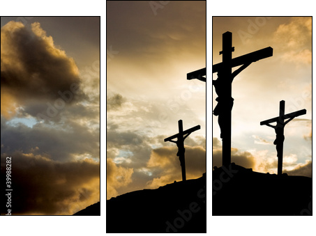 three crosses at sunset  - Obraz trzyczęściowy, Tryptyk