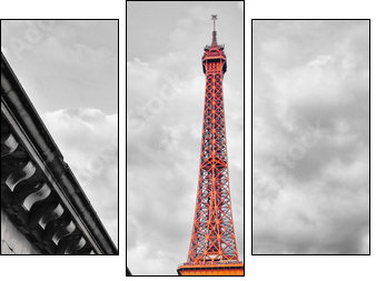 Eiffel tower monochrome and red  - Obraz trzyczęściowy, Tryptyk