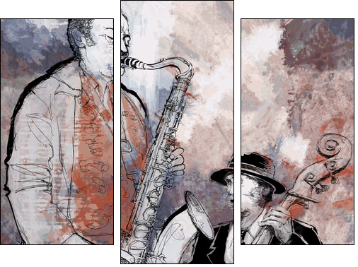 Jazz band on a colorful background  - Obraz trzyczęściowy, Tryptyk