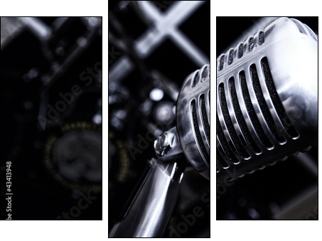 Retro Mikrofon  - Obraz trzyczęściowy, Tryptyk