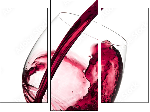 Czerwone wino wlewane do kieliszka - Obraz trzyczęściowy, Tryptyk