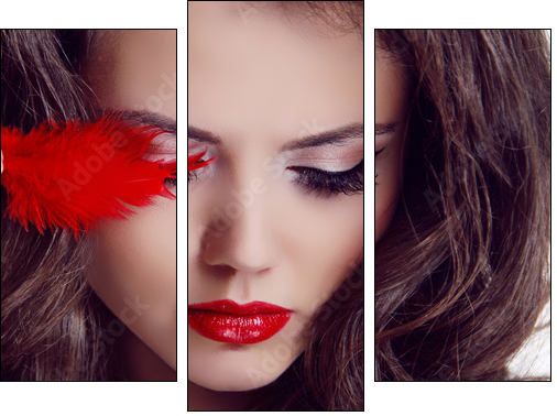 Fashion woman Beauty Portrait. Red Lips  - Obraz trzyczęściowy, Tryptyk