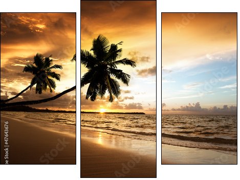 sunset on the beach of caribbean sea  - Obraz trzyczęściowy, Tryptyk