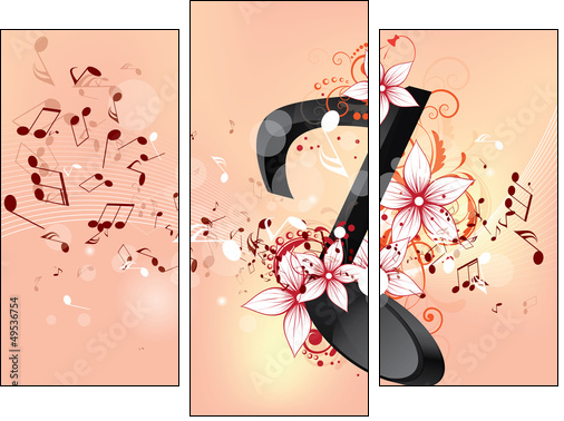 Abstract design background with colourful music notes  - Obraz trzyczęściowy, Tryptyk