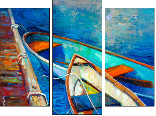 Boats and pier  - Obraz trzyczęściowy, Tryptyk