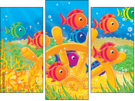 Kolorowe rybki za sterem – podwodna zabawa
 - Obraz trzyczęściowy, Tryptyk