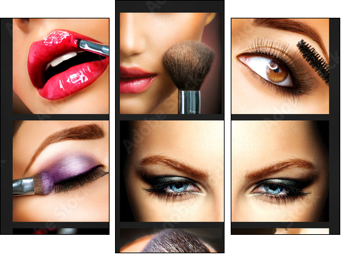 Makeup Collage. Professional Make-up Details. Makeover  - Obraz trzyczęściowy, Tryptyk