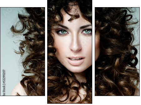 beautiful brunette with curly hair  - Obraz trzyczęściowy, Tryptyk