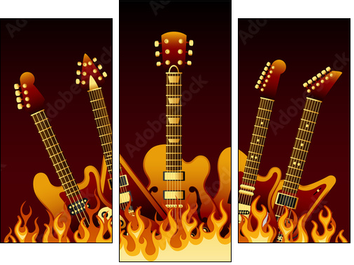 guitars in flames  - Obraz trzyczęściowy, Tryptyk