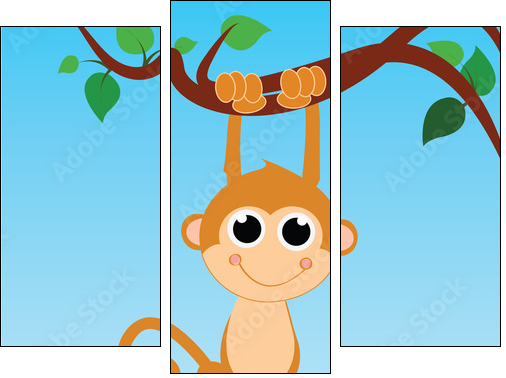 monkey hanging from a tree on abstract sky background  - Obraz trzyczęściowy, Tryptyk