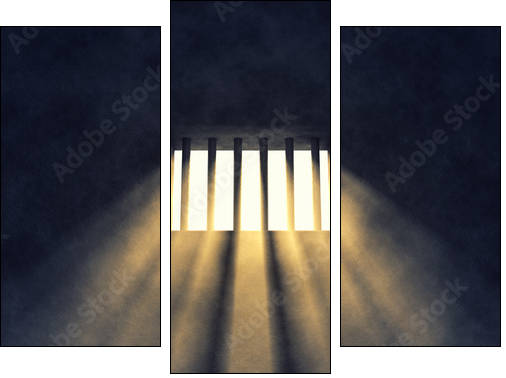 Prison cell interior , barred window  - Obraz trzyczęściowy, Tryptyk