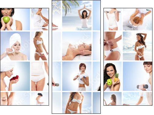 A collage of young women relaxing on spa procedures  - Obraz trzyczęściowy, Tryptyk