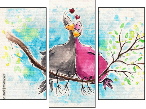 Birds in love  - Obraz trzyczęściowy, Tryptyk