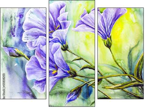 Wildflowers. Watercolor painting.  - Obraz trzyczęściowy, Tryptyk