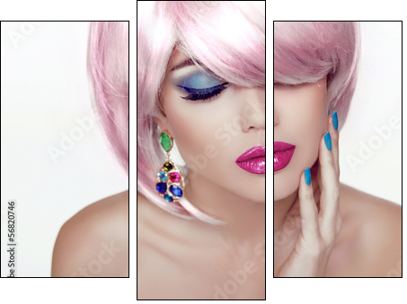 Makeup. Sexy lips. Beauty Girl Portrait with Colorful Makeup, Co  - Obraz trzyczęściowy, Tryptyk
