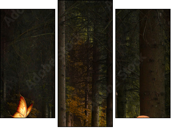 Enchanted nature series - Mushrooms path  - Obraz trzyczęściowy, Tryptyk