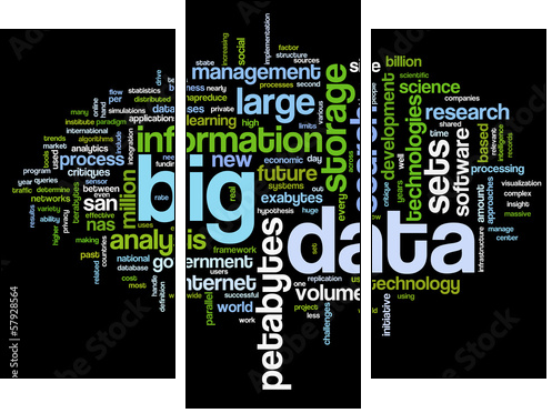 Big data concept in word cloud  - Obraz trzyczęściowy, Tryptyk