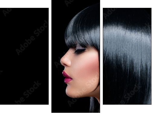 Beautiful Brunette Girl. Beauty Woman with Short Black Hair  - Obraz trzyczęściowy, Tryptyk