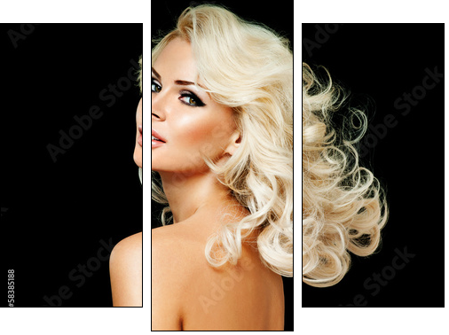 beautiful blonde woman  with perfect curly hair  - Obraz trzyczęściowy, Tryptyk