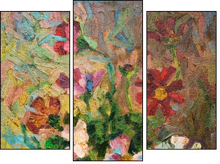 Oil painting on canvas. Bouquet of flowers  - Obraz trzyczęściowy, Tryptyk