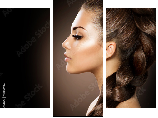 Hair Braid. Beautiful Woman with Healthy Long Hair  - Obraz trzyczęściowy, Tryptyk