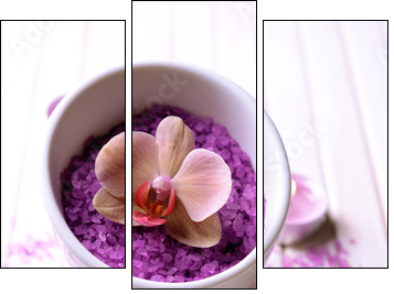 Still life with beautiful blooming orchid flower, towel and  - Obraz trzyczęściowy, Tryptyk