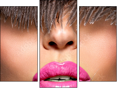  Closeup Beautiful female lips with pink  lipstick  - Obraz trzyczęściowy, Tryptyk