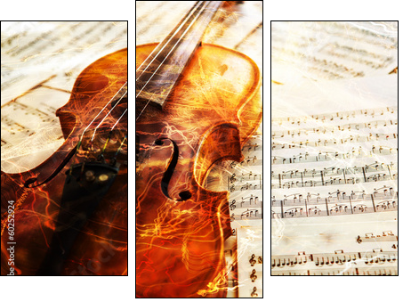 Old violin lying on the sheet of music  - Obraz trzyczęściowy, Tryptyk