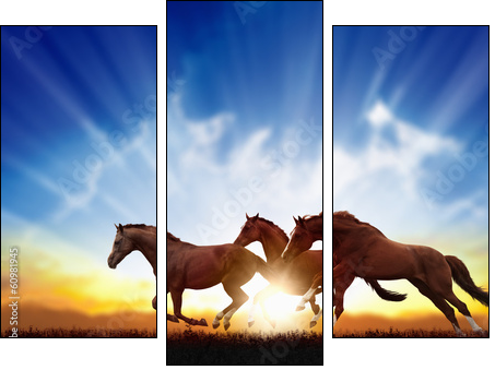 Running horses  - Obraz trzyczęściowy, Tryptyk
