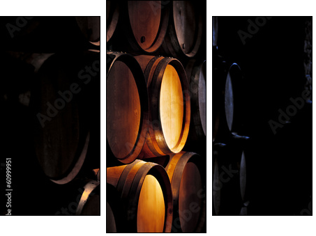Barrel of wine in winery.  - Obraz trzyczęściowy, Tryptyk