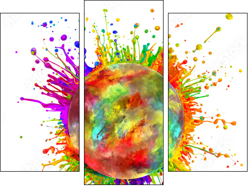 Colored paint splashes in round shape  - Obraz trzyczęściowy, Tryptyk
