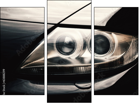 Closeup headlights of car.  - Obraz trzyczęściowy, Tryptyk
