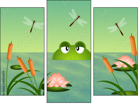 Frog in the pond  - Obraz trzyczęściowy, Tryptyk