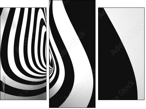 Black and White Stripes Projection on Torus.  - Obraz trzyczęściowy, Tryptyk