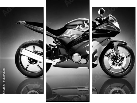 Studio Shot of Black Motorcycle  - Obraz trzyczęściowy, Tryptyk