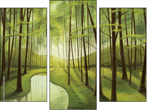Dark green Forest  - Obraz trzyczęściowy, Tryptyk