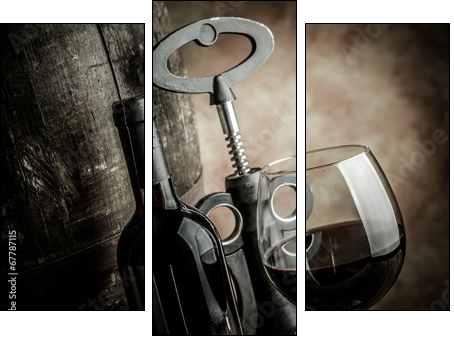 wine glass bottle and barrel  - Obraz trzyczęściowy, Tryptyk