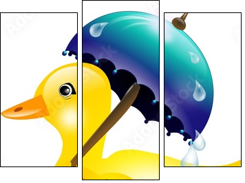 Duck with umbrella in rain  - Obraz trzyczęściowy, Tryptyk