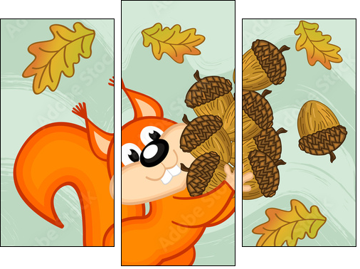 squirrel gathers acorns - vector illustration, eps  - Obraz trzyczęściowy, Tryptyk