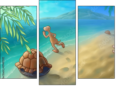 Swimming turtle  - Obraz trzyczęściowy, Tryptyk