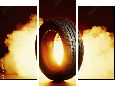 photo of black smoked burning tire  - Obraz trzyczęściowy, Tryptyk