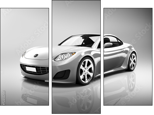 3D Luxury Silver Sports Car  - Obraz trzyczęściowy, Tryptyk