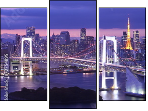 view of Tokyo Bay , Rainbow bridge and Tokyo Tower landmark - Obraz trzyczęściowy, Tryptyk