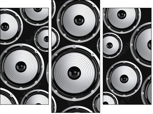 Many elegant white and black loudspeakers  - Obraz trzyczęściowy, Tryptyk
