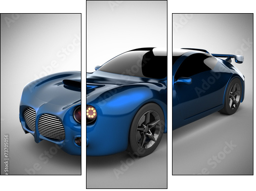 blue luxury brandless sport car on white background  - Obraz trzyczęściowy, Tryptyk