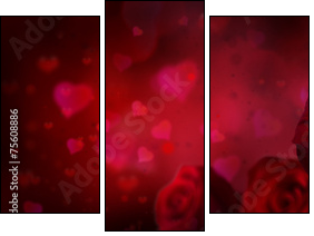 valentine invitation with hearts and red roses  - Obraz trzyczęściowy, Tryptyk
