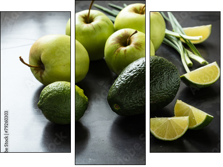 Organic Raw Green avocado, apples and limes  - Obraz trzyczęściowy, Tryptyk