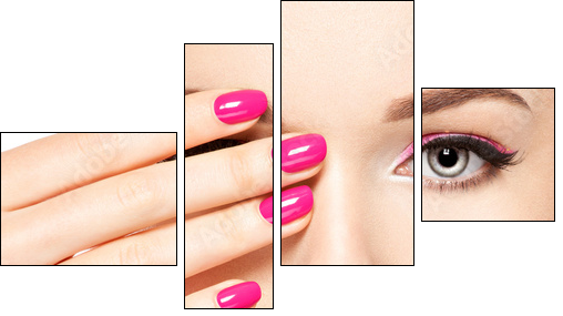 eautiful woman face with pink makeup of eyes and nails. - Obraz czteroczęściowy, Fortyk