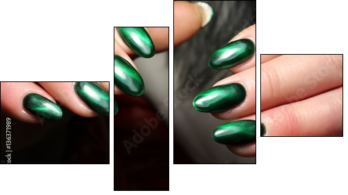 Manicure nail design green cat's eye - Obraz czteroczęściowy, Fortyk